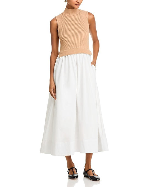 English Factory Turtleneck MIDI Dress Tan White Size L