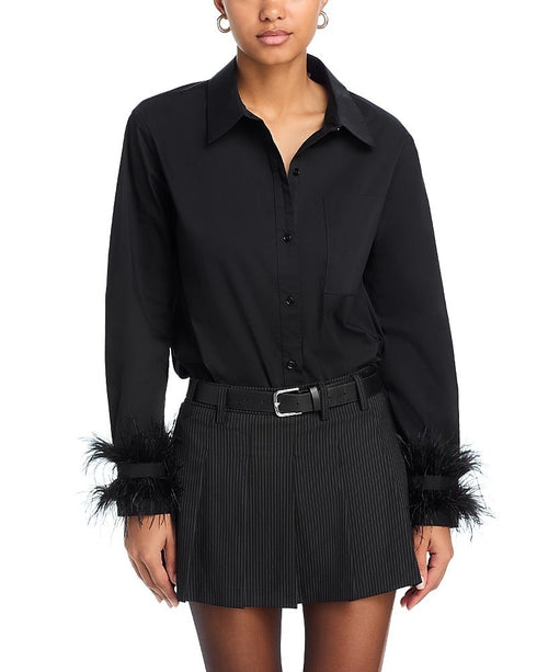 English Factory Feather Pointed Shirt Black Size S