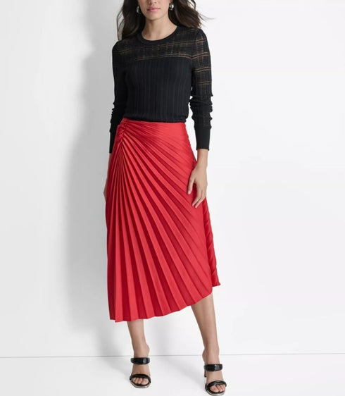 DKNY Women's Pleated Asymmetrical Midi Skirt Red 4