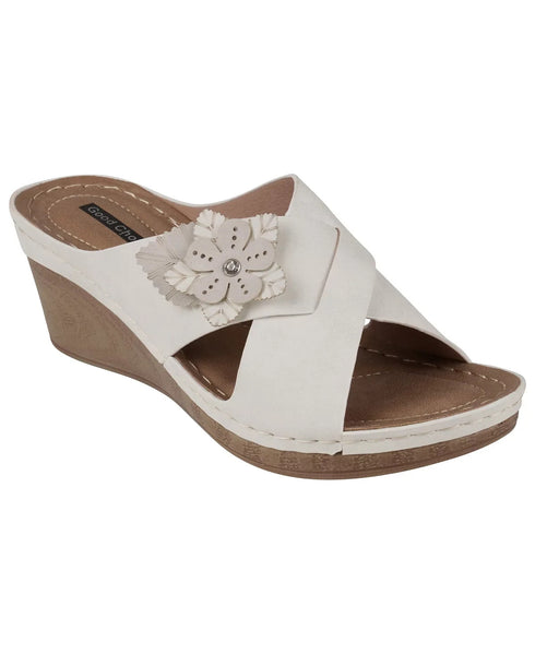 GC Shoes Women's Selly Flower Wedge Sandals White Size 8M