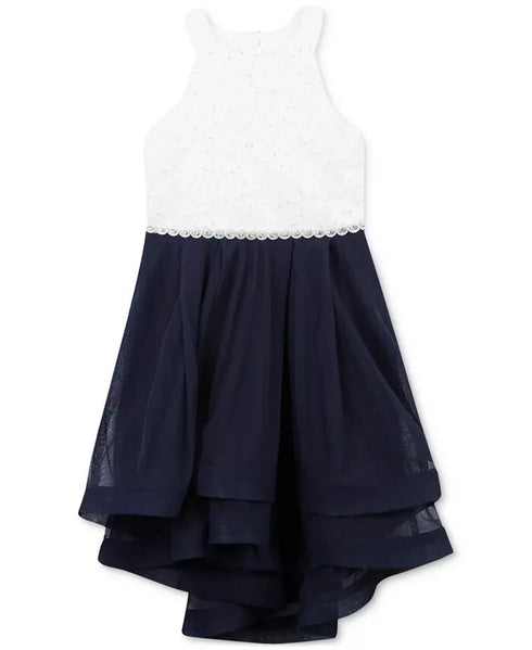 SPEECHLESS Toddler Girls Jeweled Waist Glitter Bodice Dress Navy/ White Size 2T