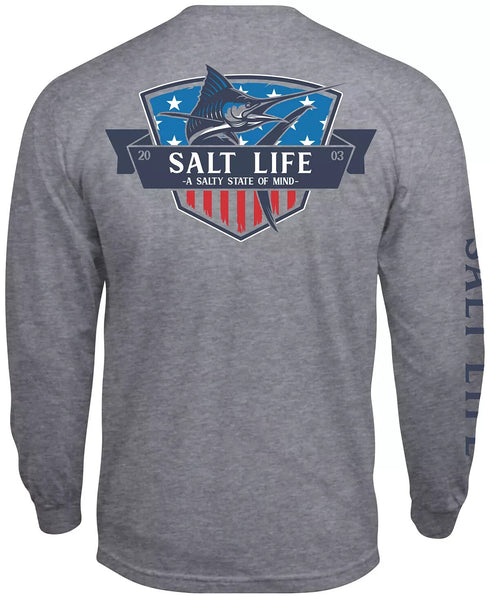 SALT LIFE Men's Marlin State of Mind Long-Sleeve T-Shirt Athletic Heather Size S