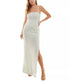 City Studios Juniors' Sequined Fringe-Trim Gown Ivory 9