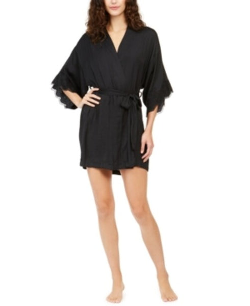 Josie Women's Fairytale Satin Short Wrap Robe Black- M