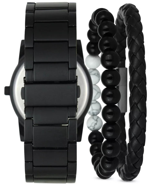 INC Men's Black-Tone Bracelet Watch 45mm & 2-Pc. Bracelet Set