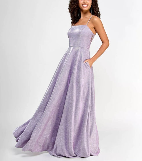 City Studios Juniors' Sleeveless Glitter Ball Gown Lavender 5