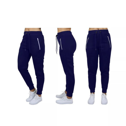 Galaxy By Harvic Women's Loose Fit Jogger Pants Zipper Pockets Navy L