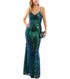 Next Up Juniors' Sequined V-Neck Scoop-Back Gown Black Multicolor 12