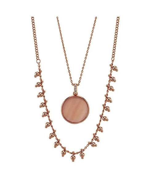 UNWRITTEN Rose Gold Flash Plated Mother Of Pearl Disc Layered Pendant Necklace