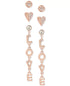 BCBGeneration Rose Gold-Tone 3-Piece Set Crystal Stud & Love Drop Earrings