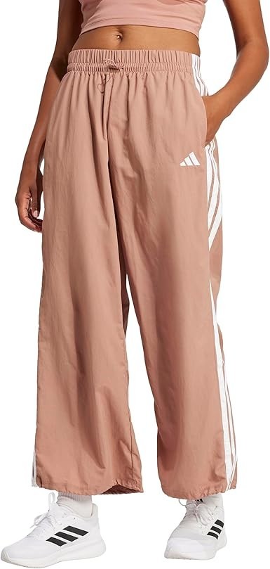 adidas Women's Three Stripe Parachute Pants Wide Leg Warm Clay S