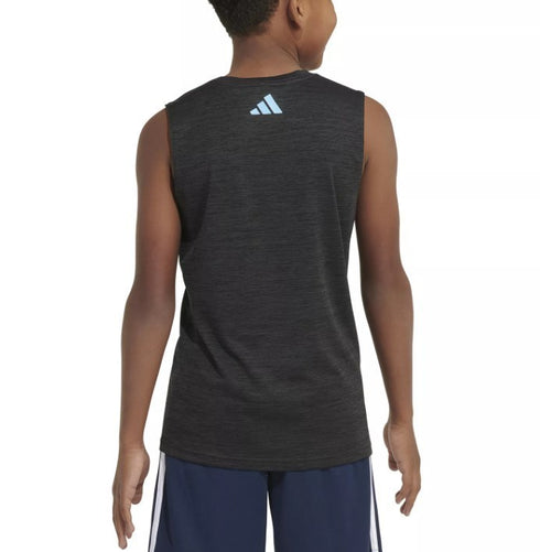 adidas Big Boys Fit AEROREADY Sleeveless Active T-Shirt Black Heather L 14/16