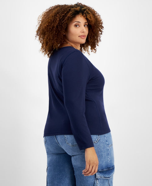 On 34th Trendy Plus Size Scoop-Neck Top Intrepid Blue Size 0X