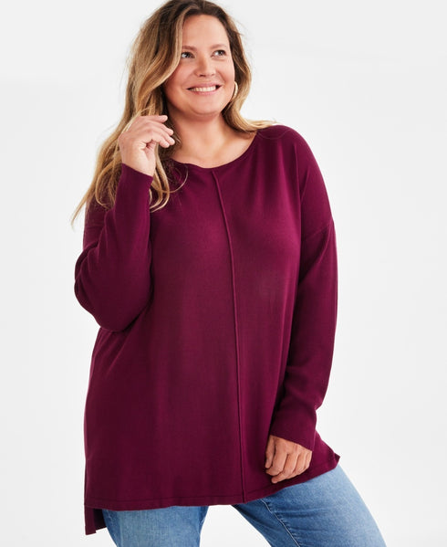 Style & Co Plus Size Knit Seam-Front Tunic Top Berried Treasure Size 0x