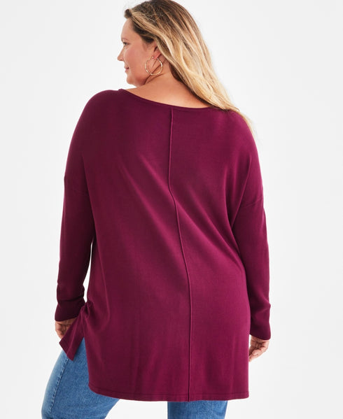 Style & Co Plus Size Knit Seam-Front Tunic Top Berried Treasure Size 0x