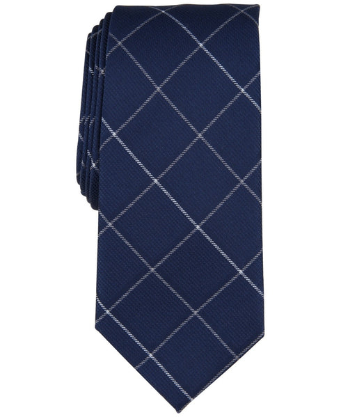 Alfani Mens Tie Necktie One Size Blue Jaynelle Grid Argyle Diamond