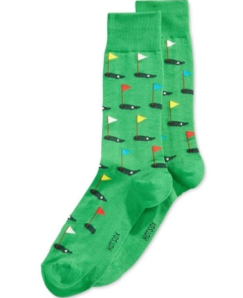 Hot Sox Men's Socks Green Golf Crew 10-13