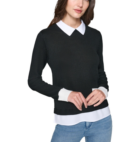 Karl Lagerfeld Paris Women's Layered-Look Sweater Black Size XS