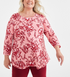 Jm Collection Printed 3/4-Sleeve Top Peach Floral Plus Size 1X