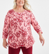 Jm Collection Printed 3/4-Sleeve Top Peach Floral Plus Size 1X