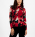 Bar Iii Women's Printed Twist-Neck Long-Sleeve Mesh Top Pomegranate Size S