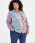 Style & Co Plus Size Blocked Bloom Perfect Shirt Bloom Autumn Summer Size 1X