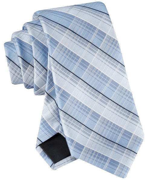 Calvin Klein Men Regular Fit Tie Necktie One Size Light Blue Plaid