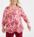 Jm Collection Plus Size Printed 3/4-Sleeve Top Peach Floral Size 3X