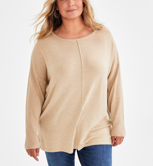 Style & Co Plus Size Knit Seam-Front Tunic Top Icy Coffee Heather Size 1X