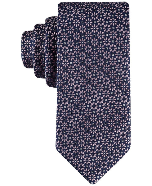 Tommy Hilfiger Men's Classic Daisy Medallion Neat Tie Navy Pink