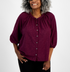 Style & Co Plus Size Embroidered Popover Blouse Berried Treasure Size 1X