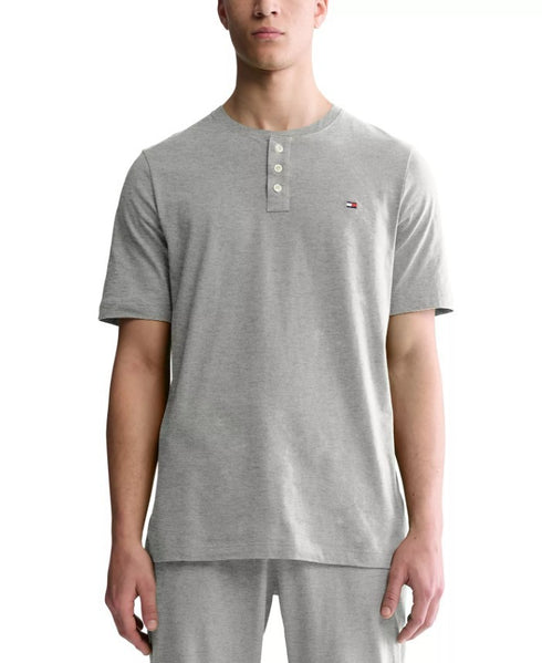 Tommy Hilfiger Men's Short Sleeve Solid Henley Gray L