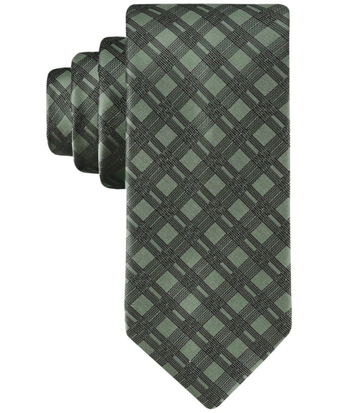 Calvin Klein Double-Rail Designer Necktie Mens One Size Green Grid Silk