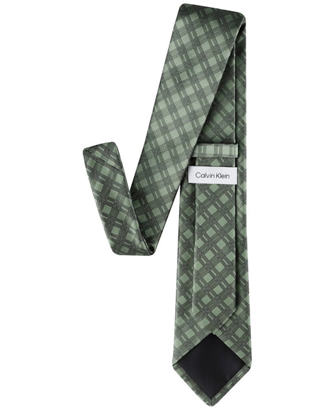 Calvin Klein Double-Rail Designer Necktie Mens One Size Green Grid Silk