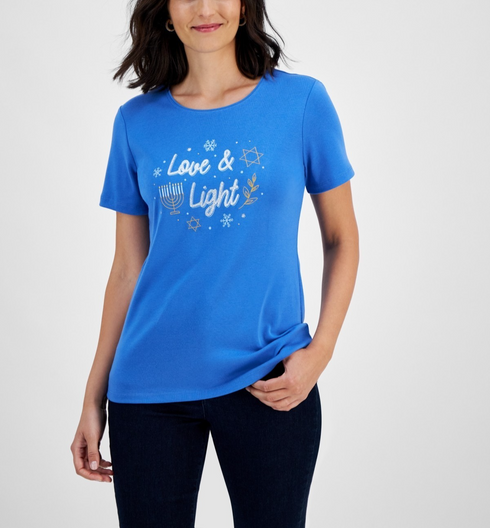 Holiday Lane Women's Love & Light Short-Sleeve Top Relaxed XL