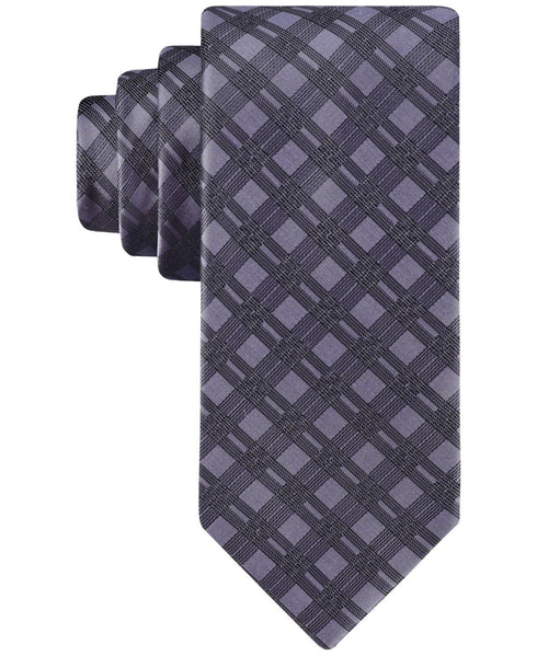 Calvin Klein Men Regular Fit Tie Necktie One Size Purple Plaid Double Rail Grid
