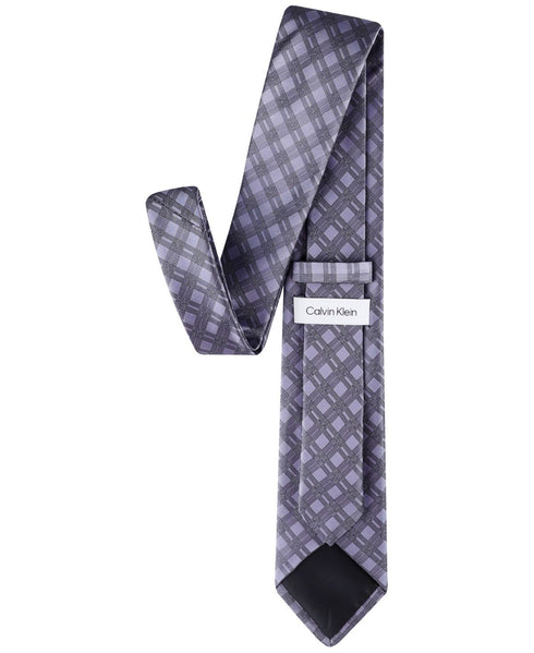 Calvin Klein Men Regular Fit Tie Necktie One Size Purple Plaid Double Rail Grid