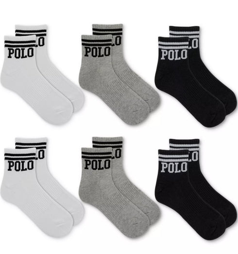 Polo Ralph Lauren Men's 6-Pk. Double Bar Whast Stripe Quarter Socks 10-13
