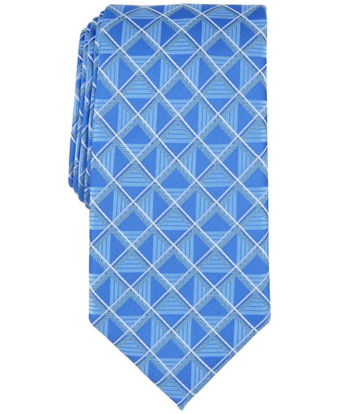 Perry Ellis Mens Regular Fit Tie Necktie One Size Blue Karmen Grid
