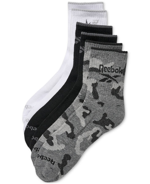 Reebok Men's 3-Pk 1/2 Terry High Quarter Socks Black Grey White