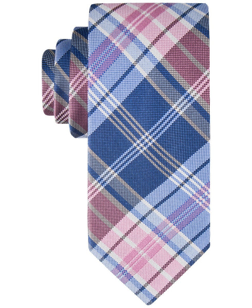 Tommy Hilfiger Mens Regular Fit Tie Necktie One Size Pink Blue Plaid