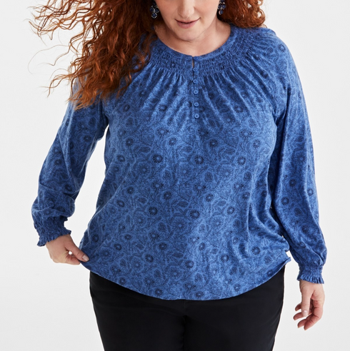 Style & Co Plus Size Floral-Print Smocked-Trim Top Floral Riverview Size 0X