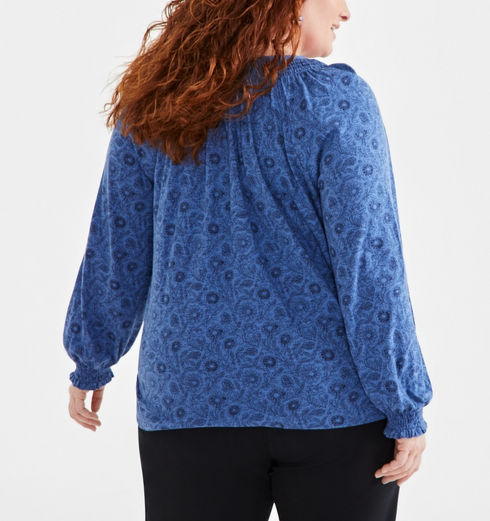 Style & Co Plus Size Floral-Print Smocked-Trim Top Floral Riverview Size 0X