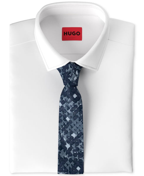 Hugo by Hugo Boss Men's Abstract-Pattern Cotton Tie Navy