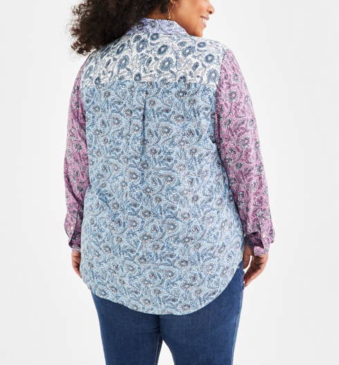 Style & Co Plus Size Blocked Bloom Perfect Shirt Bloom Autumn Summer Size 2X