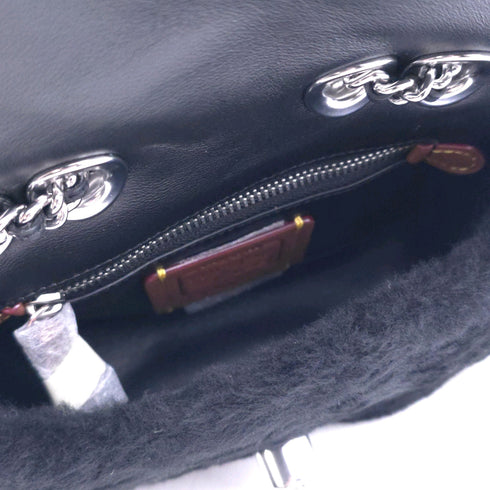 COACH Black Fur Pillow Madison 18 Quilted Shearling Shoulder Bag Purse CE720